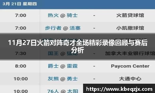 11月27日火箭对阵奇才全场精彩录像回顾与赛后分析